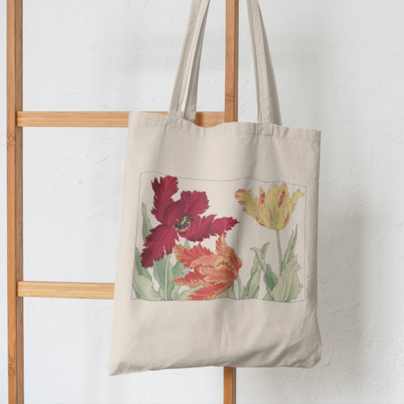 Japanese Parrot Tulip Woodblock Art Tote - Picture 5 of 5